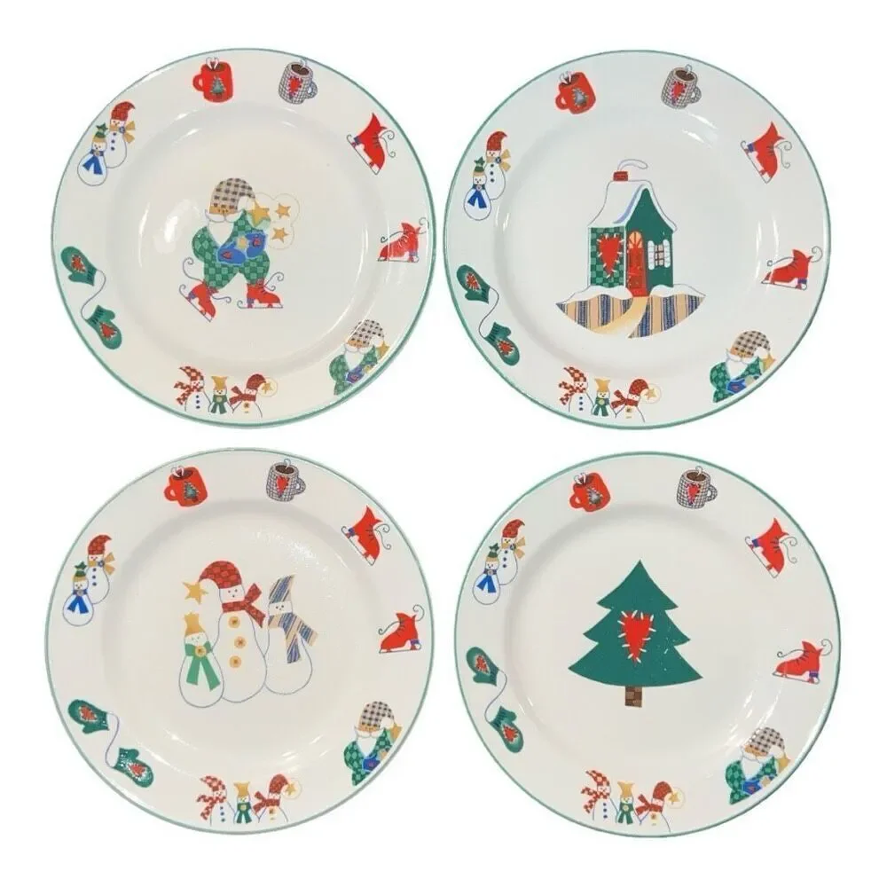 Welcome Winter Salad Plates Christmas Stoneware Farmhouse